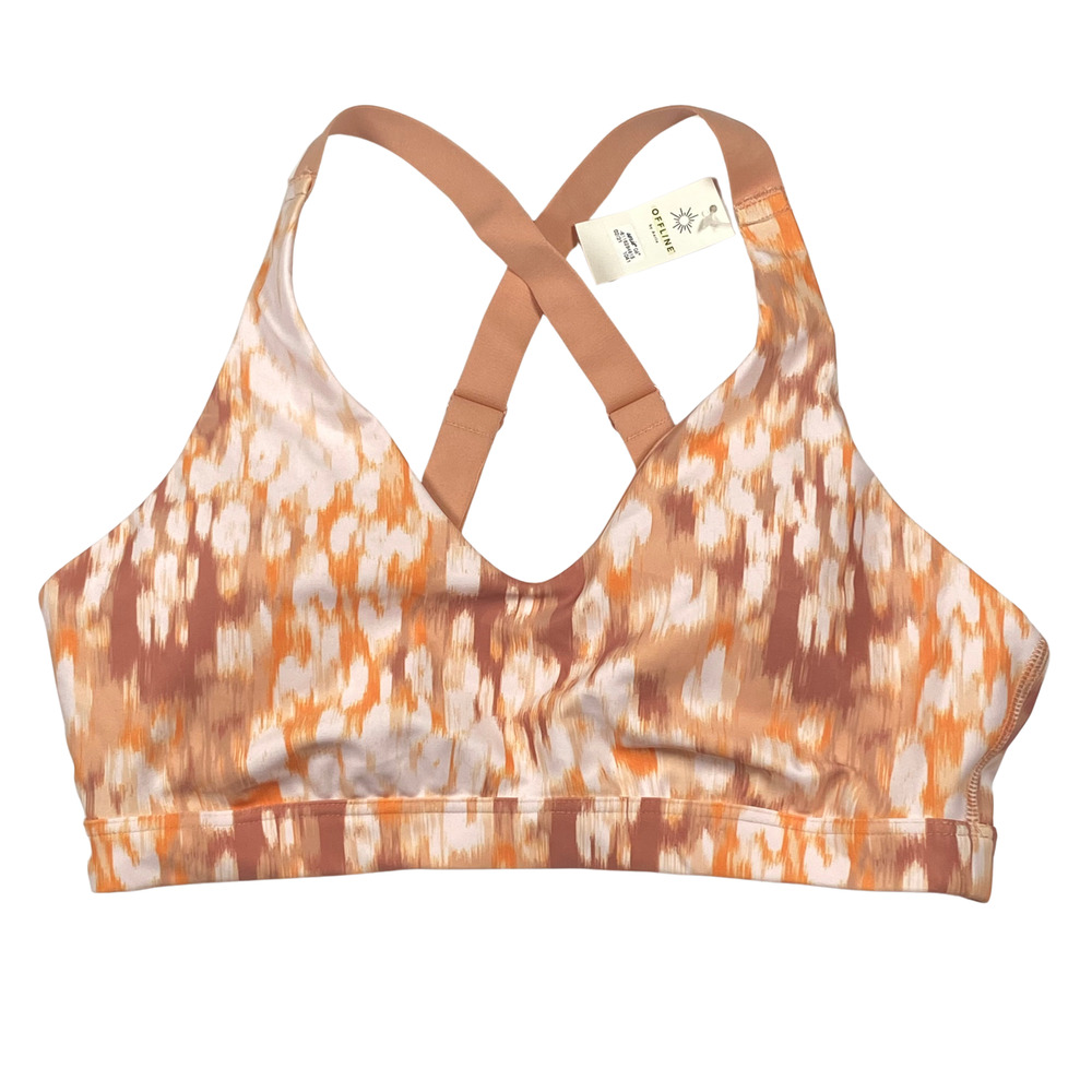 Offline by Aerie Sports Bra Womens Medium Brown Orange Stretch Print Crisscross